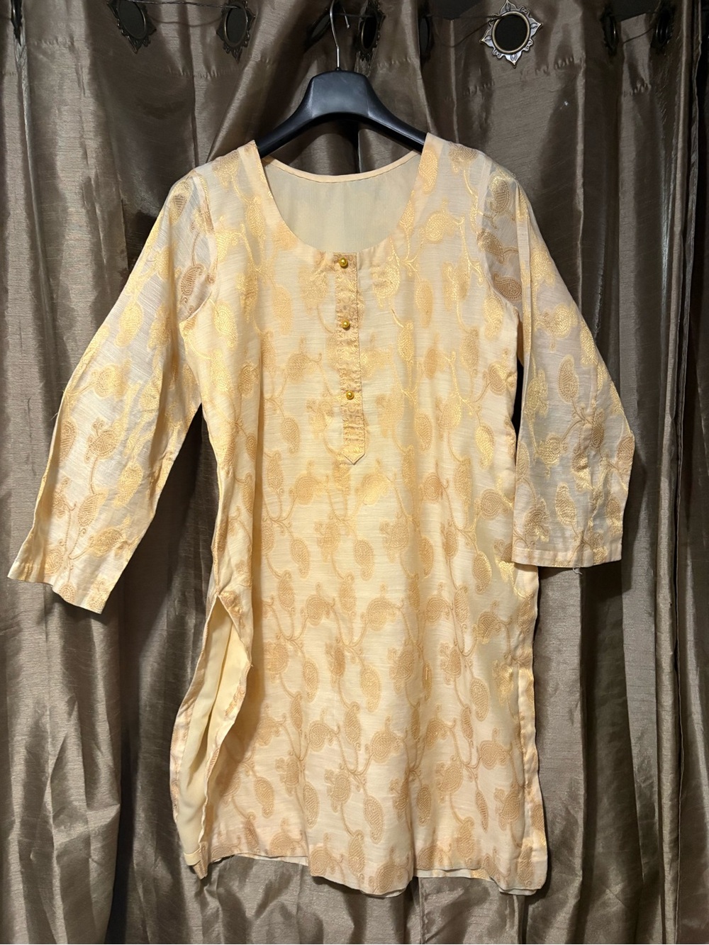 Women's Gold-Patterned Long Sleeve Tunic Top